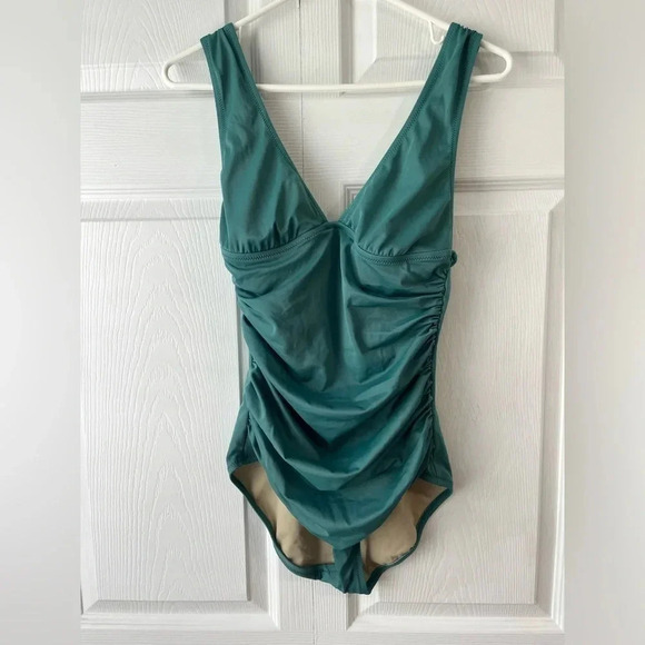 J. Crew Long-torso ruched V-neck one-piece size 4 - Picture 2 of 5